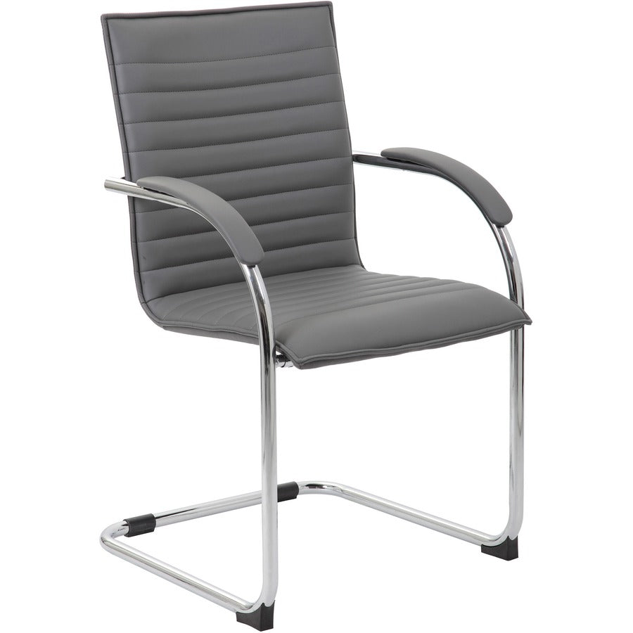 Boss Chrome Frame Vinyl Side Chairs - Gray Seat Color - Vinyl Seat Material - Gray Back Color - Vinyl Back Material - Chrome Frame Color - Polywood Frame Material - Mid Back - Cantilever Base - 2 / Pack