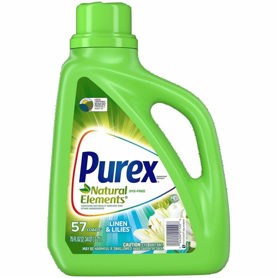 Purex Natural Elements Liquid Detergent - For Clothing - 75 fl oz (2.3 quart) - Linen, Lilies Scent - Hypoallergenic, Dye-free, Cleanse, Skin-friendly - Blue - 6 / Carton