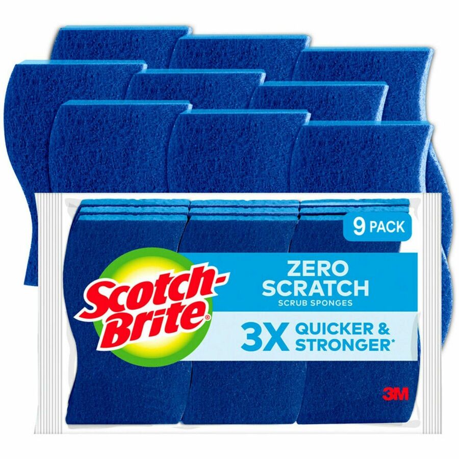 Scotch-Brite Non-Scratch Scrub Sponges - 0.7" Height x 4.3" Width x 2.8" Depth - 9 / Pack - Cellulose - Blue