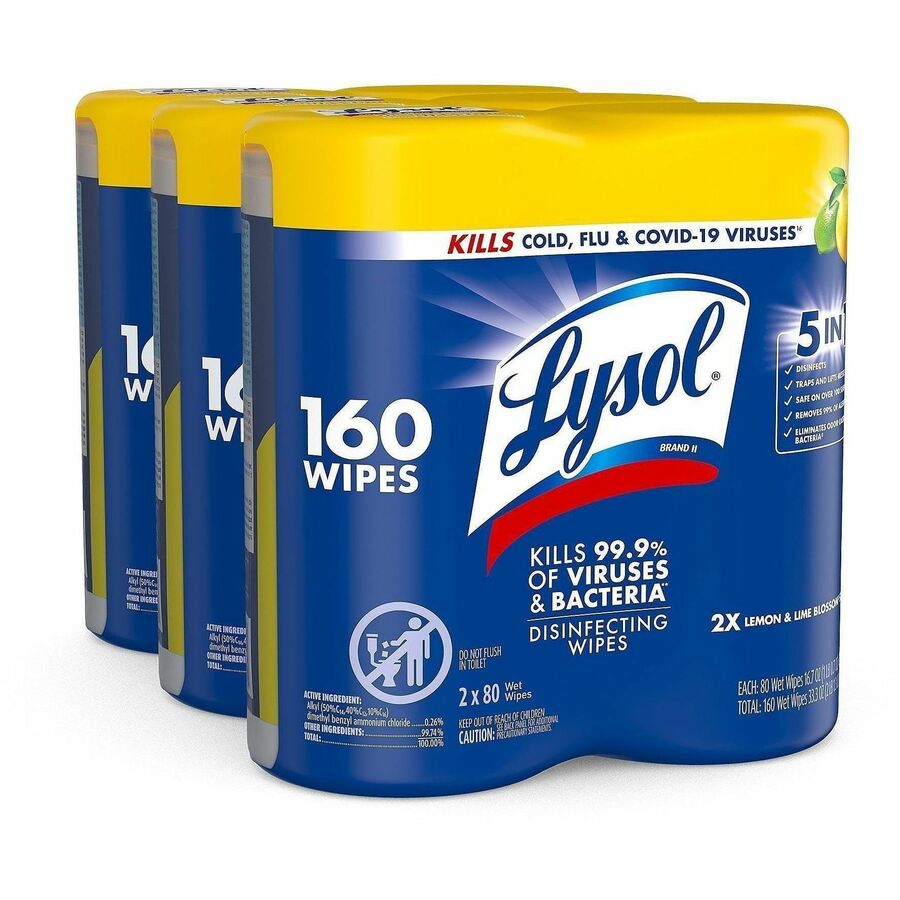 Lysol Disinfecting Wipes - For Multi Surface, Multipurpose - Wipe - Lemon Lime Scent - Recommended For: Bacteria Remover, Virus Remover, Germs Remover, Fungi Remover, Allergen Remover, Mildew Remover, Mold Remover, Pet Dander Remover, Dust Mite Remover...