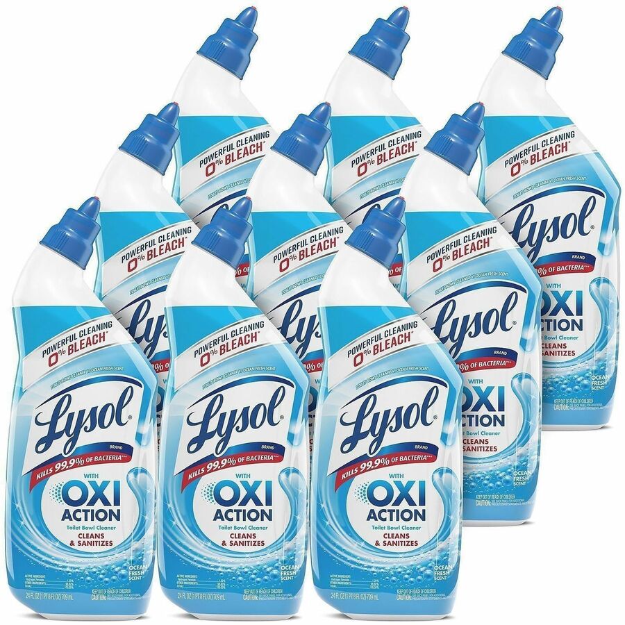Lysol Oxi Action Toilet Bowl Cleaner - 24 fl oz (0.8 quart) - Ocean Fresh Scent - Recommended For: Soap Scum Remover - Residue-free, Bleach-free, Antibacterial - Blue - 9 / Carton