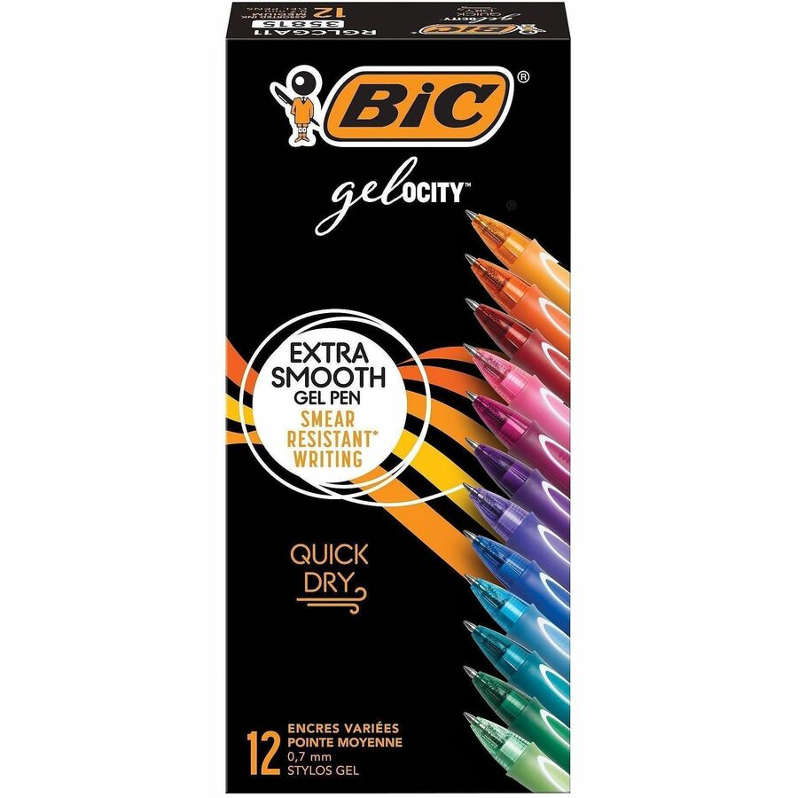 BIC Gel-ocity Gel Pen - Retractable - Assorted Ink - Gel-based - 1 Dozen