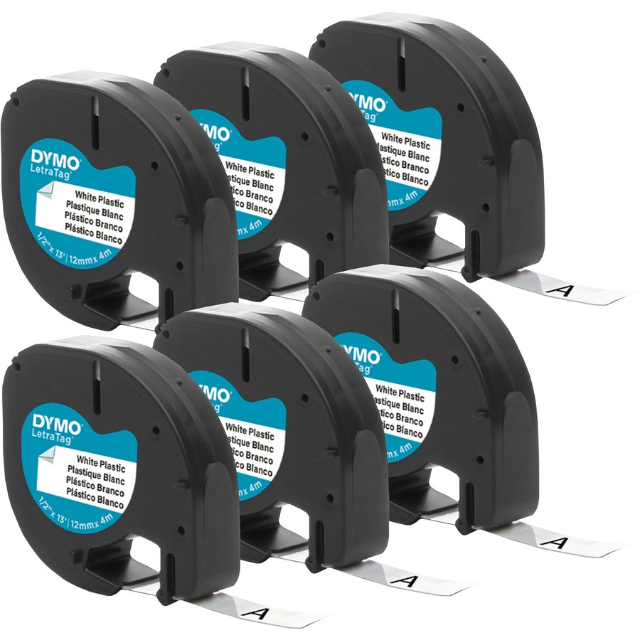 Dymo LetraTag Labelmaker Plastic Labels - x 1/2" Width - White - Plastic - 6 / Box