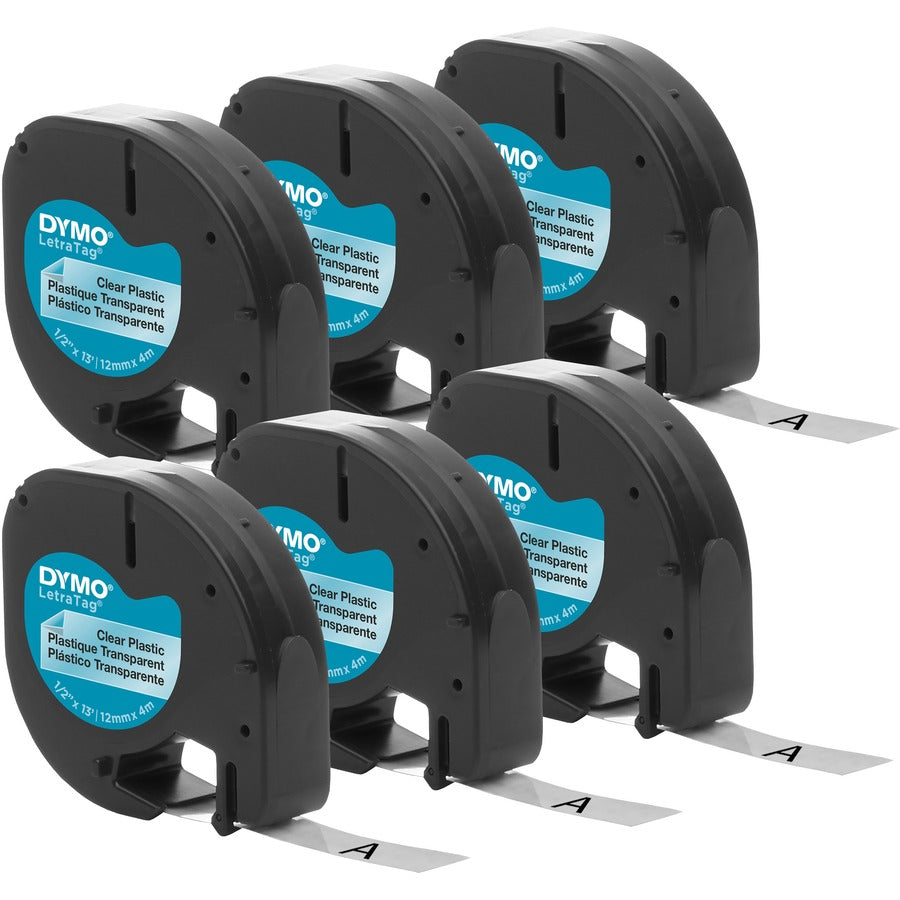 Dymo LetraTag Labelmaker Plastic Labels - x 1/2" Width - Clear - Plastic - 6 / Box