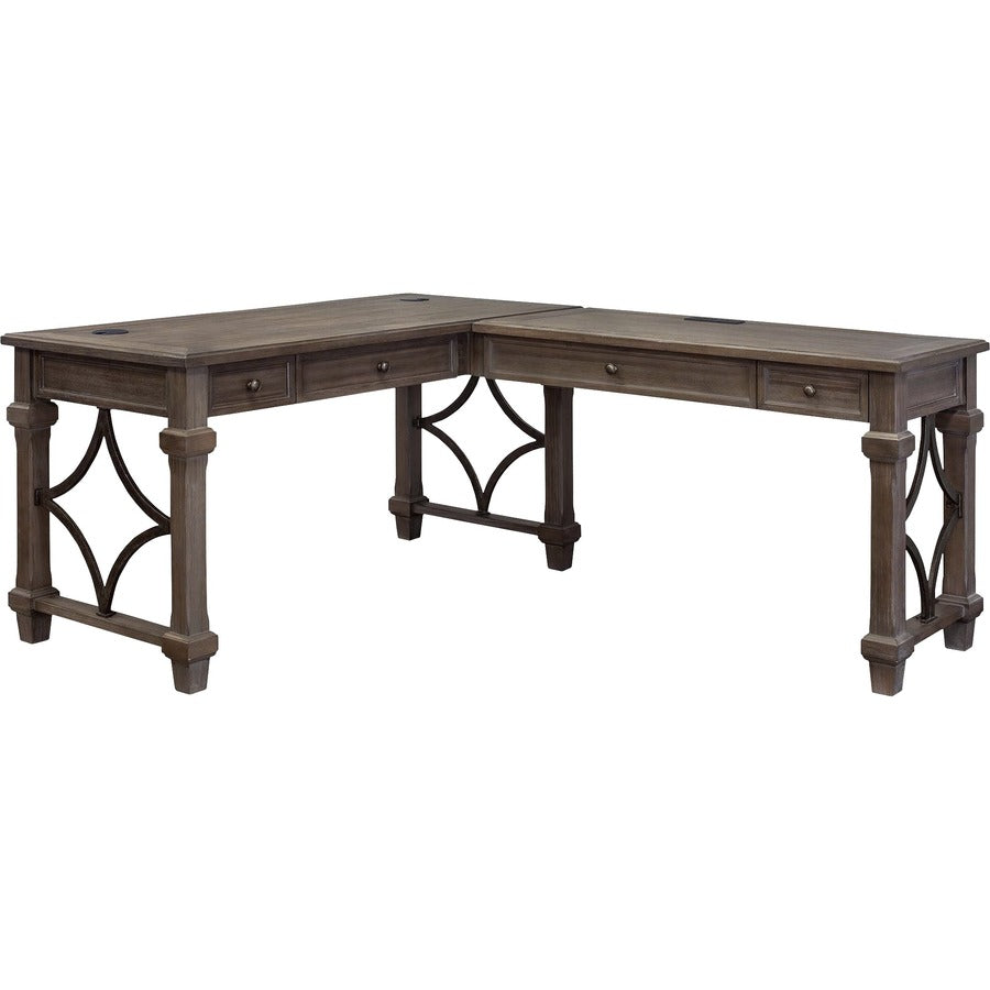 Martin Carson Open L Desk with Open Right Return, Power with AC and USB - Finish: Weathered Dove - 1 Each