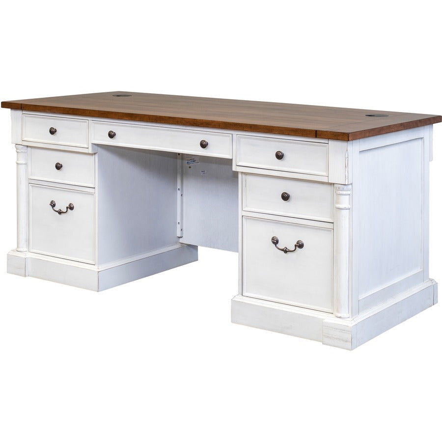 Martin Double Pedestal Executive Desk 7-Drawer - 30" Height x 66" Width x 30" Depth - Total Drawer(s): 7 - Double Pedestal - Finish: Weathered Wire Brushed Chalk - Rustic Knotty Cherry Table Top - 1 Each