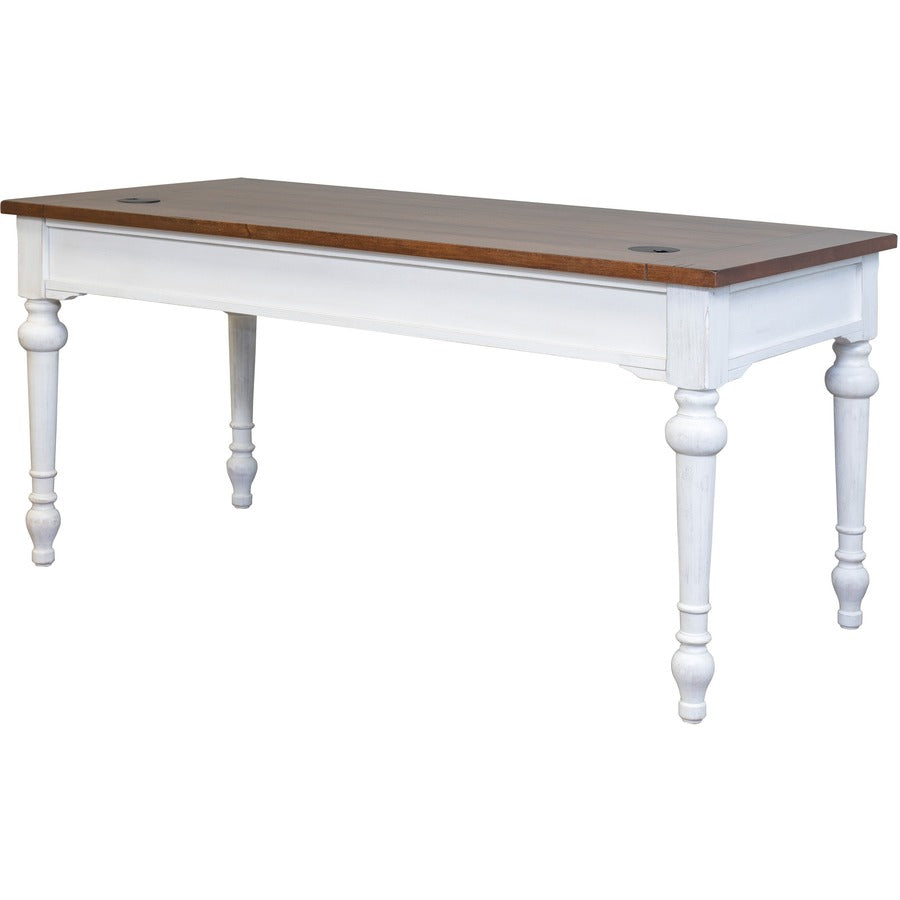 Martin Writing Desk, Drop Front Pencil Drawer, 2 Grommets - Total Drawer(s): 1 - Finish: Weathered Wire Brushed Chalk - Rustic Knotty Cherry Table Top - 1 Each