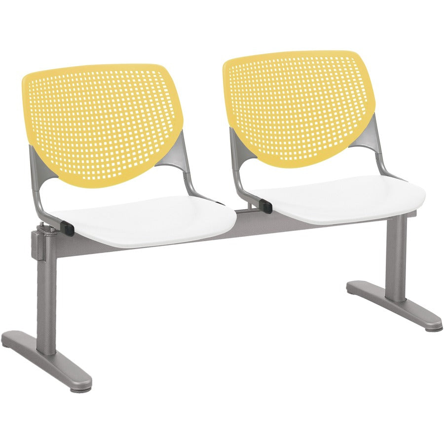 KFI Kool 2 Seat Beam Chair - White Seat Color - Polypropylene Seat Material - Yellow Back Color - Polypropylene, Aluminum Alloy Back Material - Powder Coated Silver Frame Color - Tubular Steel Frame Material - 1 Each