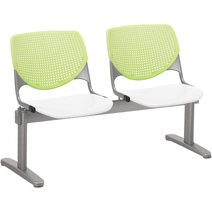 KFI Kool 2 Seat Beam Chair - White Seat Color - Polypropylene Seat Material - Lime Green Back Color - Polypropylene, Aluminum Alloy Back Material - Powder Coated Silver Frame Color - Tubular Steel Frame Material - 1 Each