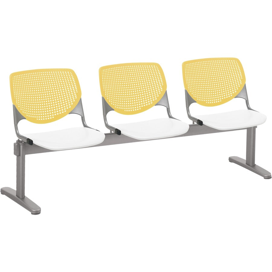 KFI Kool 3 Seat Beam Chair - White Seat Color - Polypropylene Seat Material - Yellow Back Color - Polypropylene, Aluminum Alloy Back Material - Powder Coated Silver Frame Color - Tubular Steel Frame Material - 1 Each