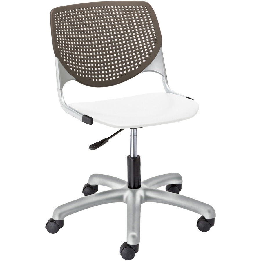 KFI Kool Task Chair With Perforated Back - White Seat Color - Polypropylene Seat Material - Brownstone Back Color - Polypropylene, Aluminum Alloy Back Material - Powder Coated Silver Frame Color - Tubular Steel Frame Material - 5-star Base - 1 Each