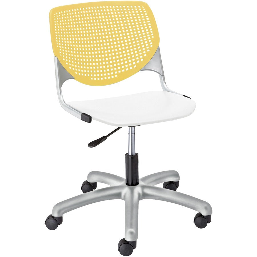 KFI Kool Task Chair With Perforated Back - White Seat Color - Polypropylene Seat Material - Yellow Back Color - Polypropylene, Aluminum Alloy Back Material - Powder Coated Silver Frame Color - Tubular Steel Frame Material - 5-star Base - 1 Each