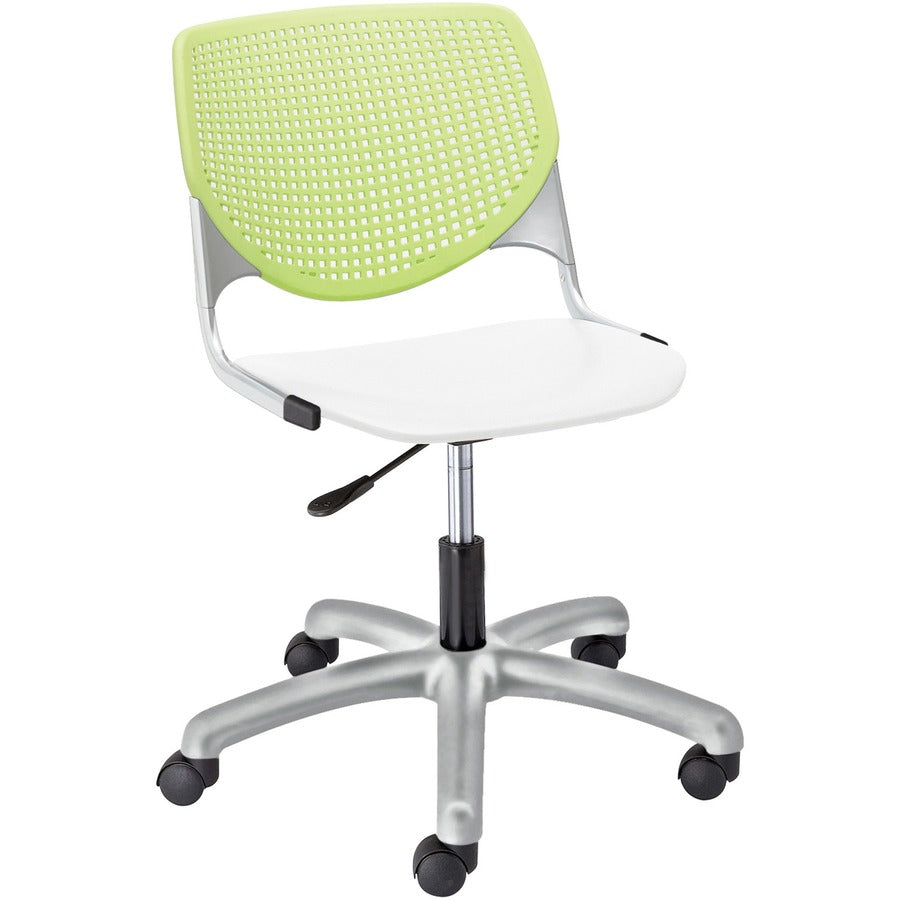 KFI Kool Task Chair With Perforated Back - White Seat Color - Polypropylene Seat Material - Lime Green Back Color - Polypropylene, Aluminum Alloy Back Material - Powder Coated Silver Frame Color - Tubular Steel Frame Material - 5-star Base - 1 Each