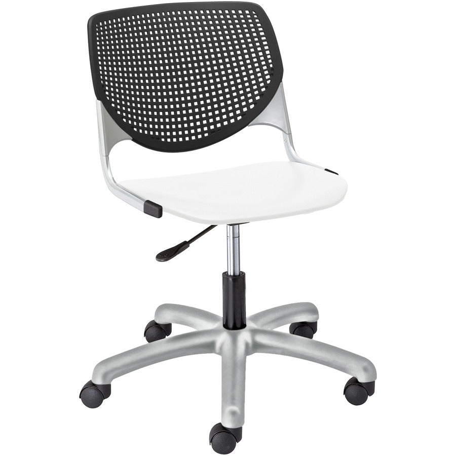KFI Kool Task Chair With Perforated Back - White Seat Color - Polypropylene Seat Material - Black Back Color - Polypropylene, Aluminum Alloy Back Material - Powder Coated Silver Frame Color - Tubular Steel Frame Material - 5-star Base - 1 Each