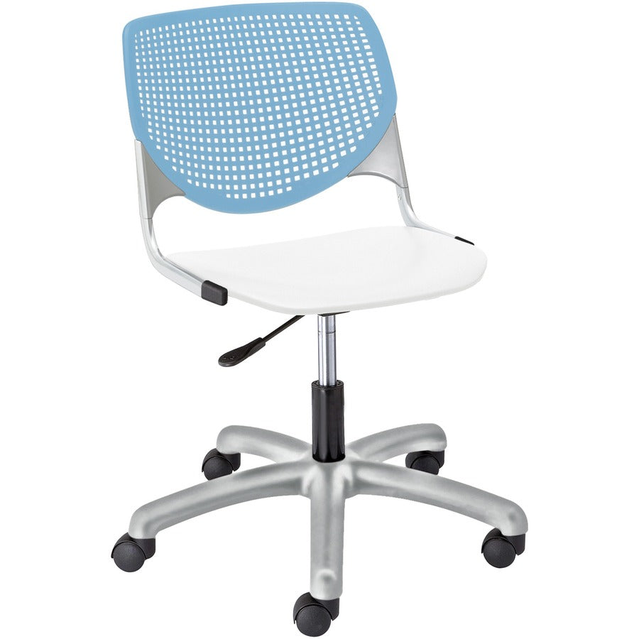 KFI Kool Task Chair With Perforated Back - White Seat Color - Polypropylene Seat Material - Sky Blue Back Color - Polypropylene, Aluminum Alloy Back Material - Powder Coated Silver Frame Color - Tubular Steel Frame Material - 5-star Base - 1 Each
