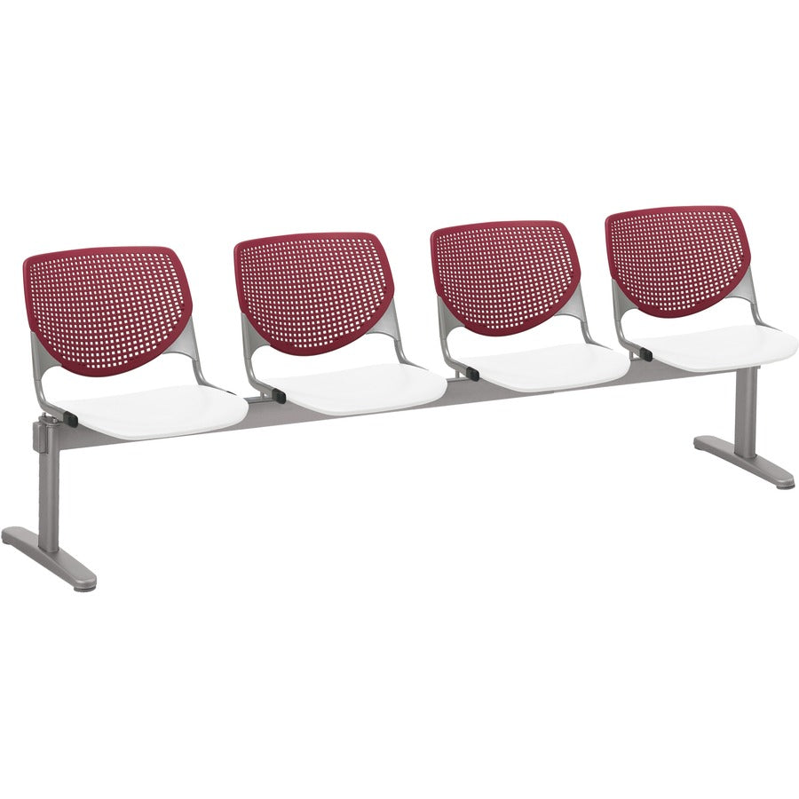 KFI Kool 4 Seat Beam Chair - White Seat Color - Polypropylene Seat Material - Burgundy Back Color - Polypropylene, Aluminum Alloy Back Material - Powder Coated Silver Frame Color - Tubular Steel Frame Material - 1 Each