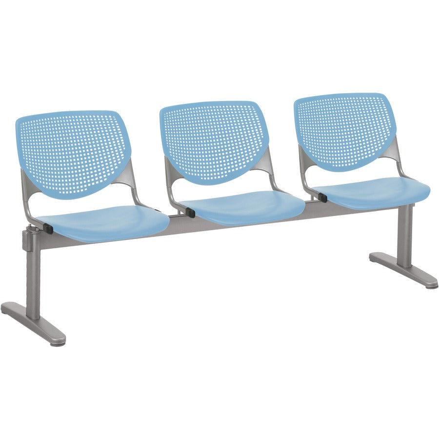 KFI Kool 3 Seat Beam Chair - Sky Blue Seat Color - Polypropylene Seat Material - Sky Blue Back Color - Polypropylene, Aluminum Alloy Back Material - Powder Coated Silver Frame Color - Tubular Steel Frame Material - 1 Each
