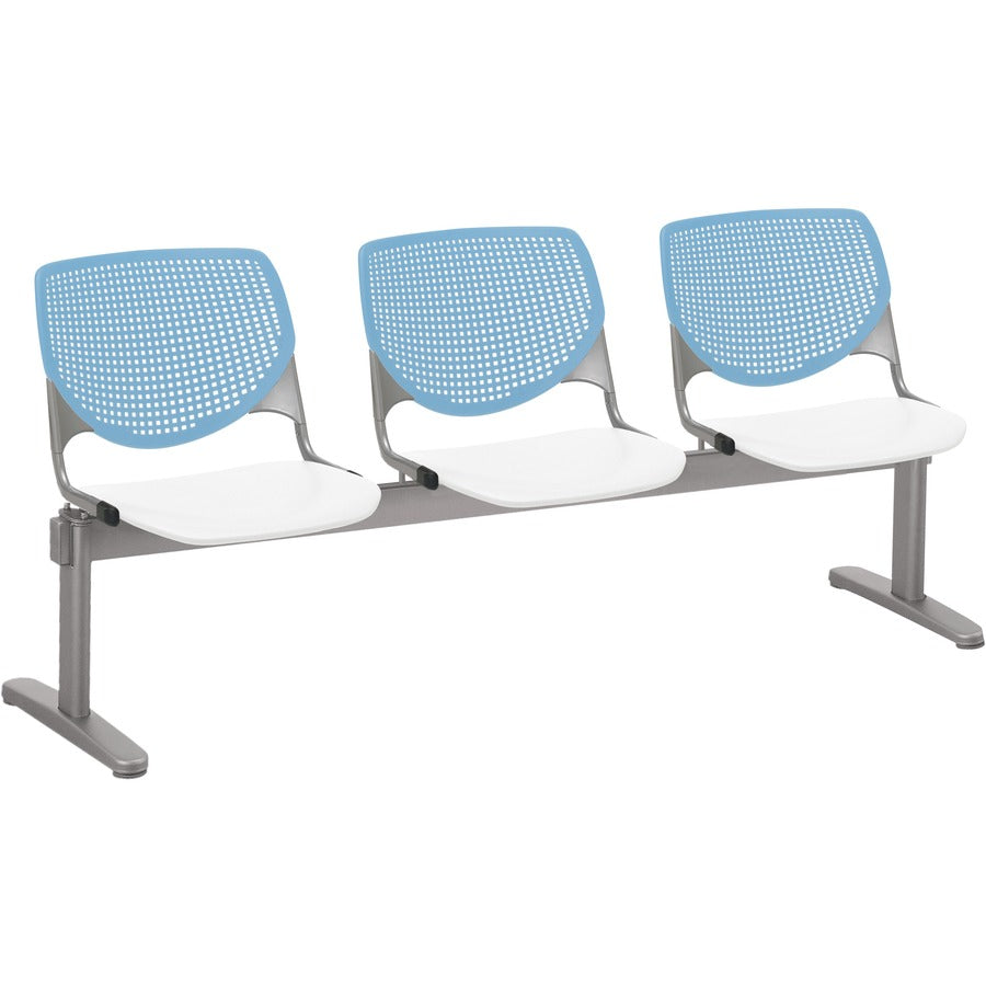 KFI Kool 3 Seat Beam Chair - White Seat Color - Polypropylene Seat Material - Sky Blue Back Color - Polypropylene, Aluminum Alloy Back Material - Powder Coated Silver Frame Color - Tubular Steel Frame Material - 1 Each