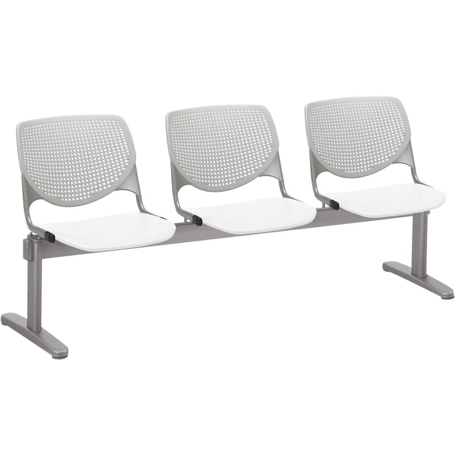 KFI Kool 3 Seat Beam Chair - White Seat Color - Polypropylene Seat Material - Light Gray Back Color - Polypropylene, Aluminum Alloy Back Material - Powder Coated Silver Frame Color - Tubular Steel Frame Material - 1 Each