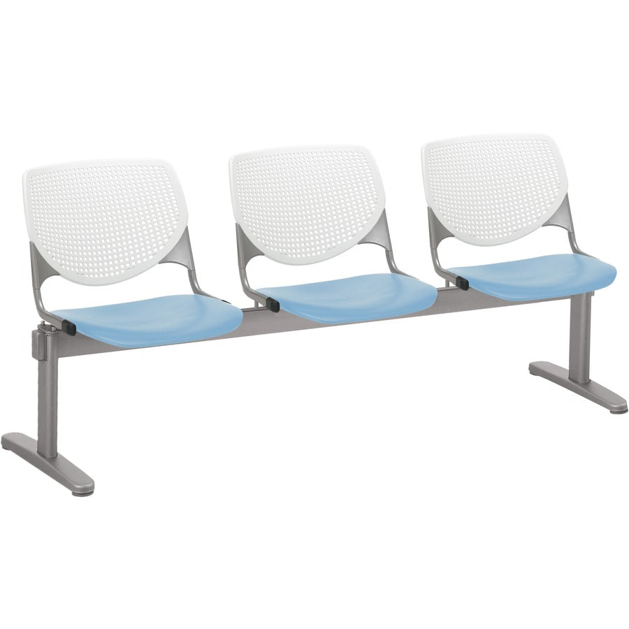 KFI Kool 3 Seat Beam Chair - Sky Blue Seat Color - Polypropylene Seat Material - White Back Color - Polypropylene, Aluminum Alloy Back Material - Powder Coated Silver Frame Color - Tubular Steel Frame Material - 1 Each