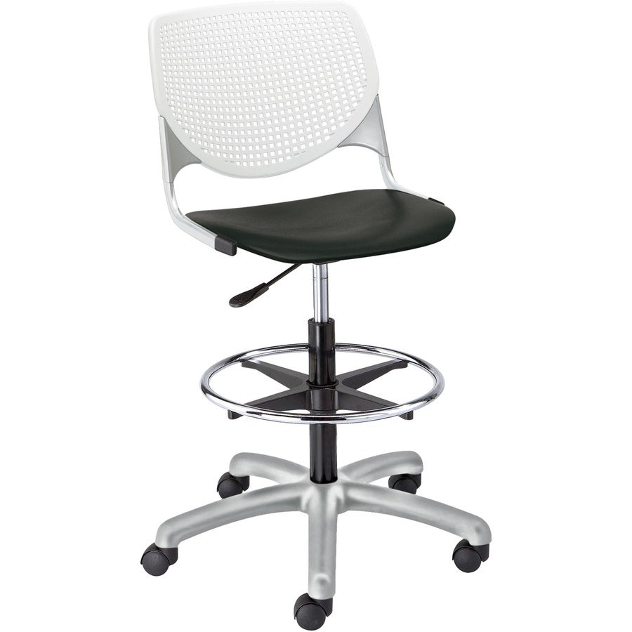 KFI Kool Stool With Perforated Back - Black Seat Color - Polypropylene Seat Material - White Back Color - Polypropylene, Aluminum Alloy Back Material - Powder Coated Silver Frame Color - Tubular Steel Frame Material - 5-star Base - 1 Each