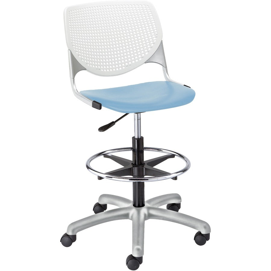 KFI Kool Stool With Perforated Back - Sky Blue Seat Color - Polypropylene Seat Material - White Back Color - Polypropylene, Aluminum Alloy Back Material - Powder Coated Silver Frame Color - Tubular Steel Frame Material - 5-star Base - 1 Each