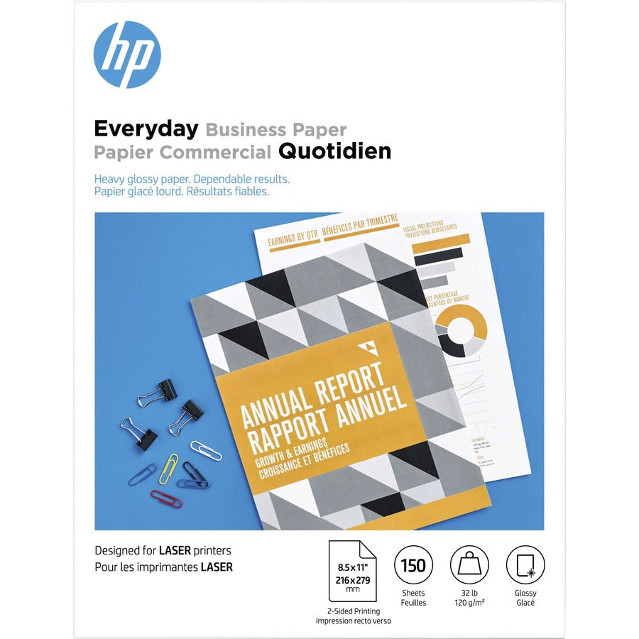 HP 32 lb. Laser Printer Paper - 95 Brightness - Letter - 8 1/2" x 11" - 32 lb Basis Weight - 120 g/m², Grammage - Glossy - White - 1 Pack