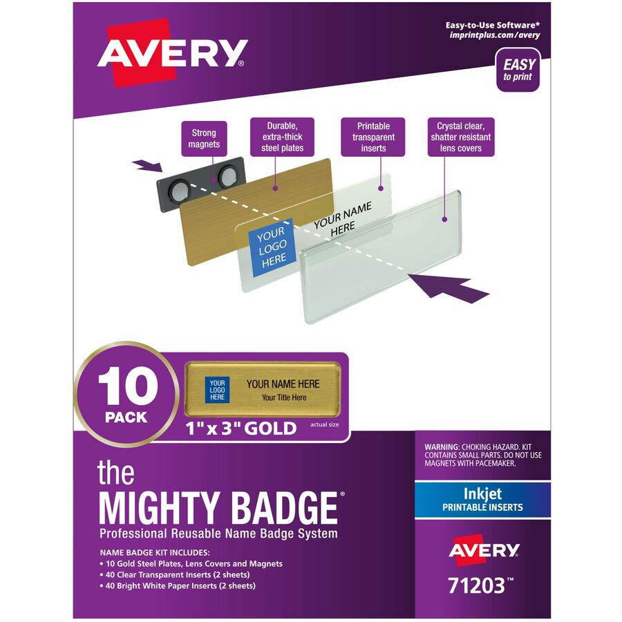 The Mighty Badge®, by Avery®, Reusable Magnetic Professional Name Badge Kits - 10 / Pack