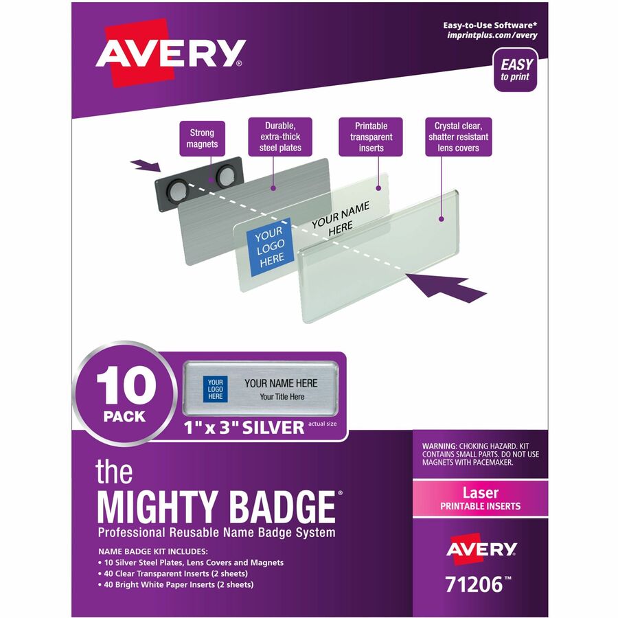 The Mighty Badge®, by Avery®, Reusable Magnetic Professional Name Badge Kits - 10 / Pack