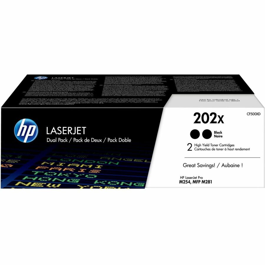 HP 202X (CF500XD) Original High Yield Laser Toner Cartridge - Multi-pack - Black - 1 Carton - 3200 Pages Black
