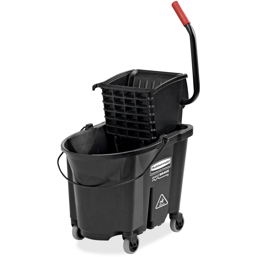 Rubbermaid Commercial WaveBrake Side Press Mop Bucket - 8.75 gal - Wringer - 19.8" x 16.1" - Tubular Steel, Plastic - Black - 1 Carton