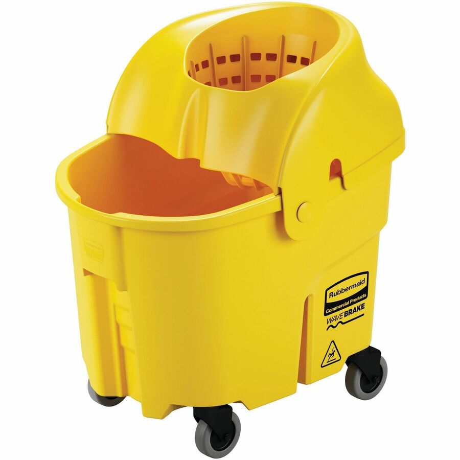 Rubbermaid Commercial WaveBrake 35 QT Institution Bucket & Wringer - 8.75 gal - Splash Resistant, Handle - 20.5" x 16.8" - Tubular Steel, Plastic - Yellow - 1 Carton
