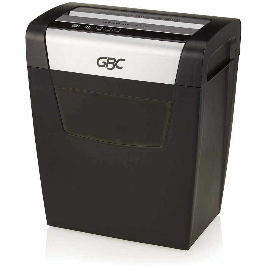 GBC ShredMaster PX10-06 Super Cross-Cut Paper Shredder - Non-continuous Shredder - Super Cross Cut - 10 Per Pass - for shredding Staples, Paper Clip - P-4 - 5.90 ft/min - 9" Throat - 6 Minute Run Time - 6 gal Wastebin Capacity - Black, Chrome