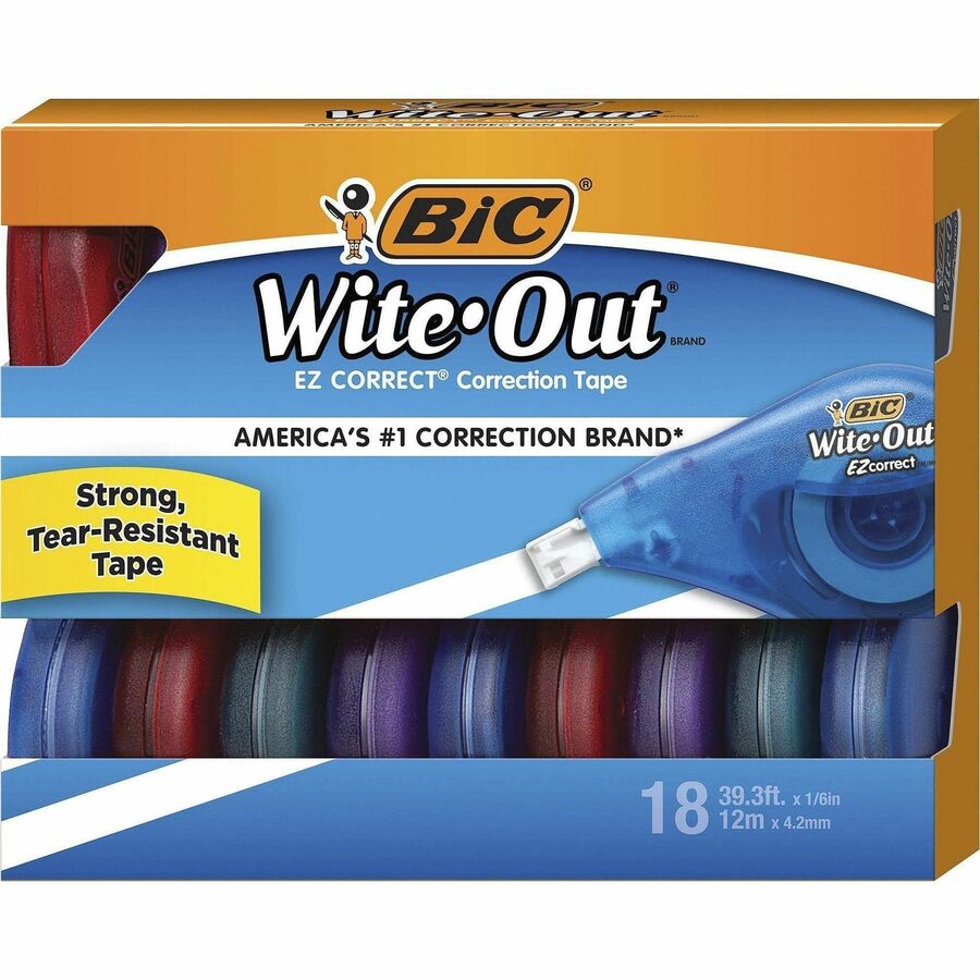 BIC Wite-Out EZ CORRECT Correction Tape - 0.20" Tape Width x 39.40 ft Tape Length - Tear Resistant, Odorless, Film-based - Translucent, White - 1 Box