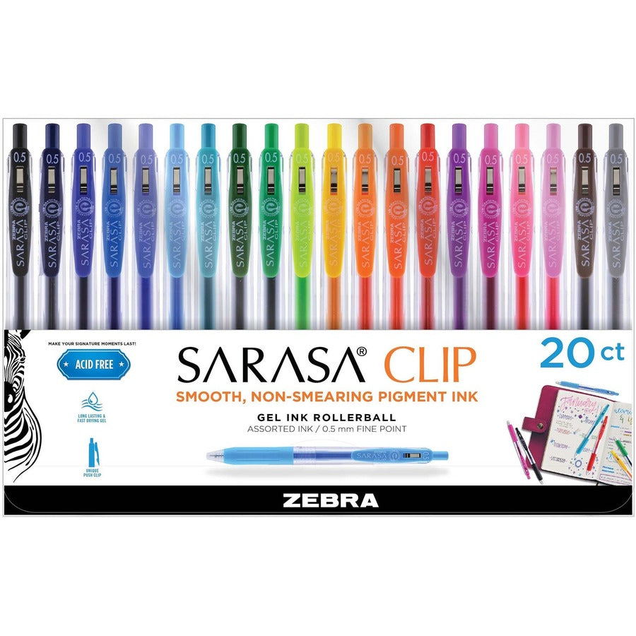 Zebra Pen SARASA Clip Retractable Gel Pen - Retractable - Water Based - 20 / Pack