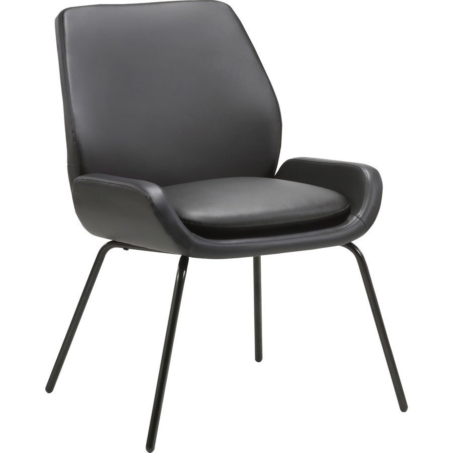 Lorell U-Shaped Seat Guest Chair - Bonded Leather Seat Material - Bonded Leather Back Material - Black - 1 Each