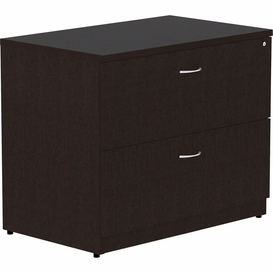 Lorell Essentials Series Lateral File - 1" Thickness Top, 29.5" Height x 36" Width x 22" Depth Lateral File - Total Drawer(s): 2 - Material: Laminate - Finish: Espresso - Lockable Drawer, Durable, Ball Bearing Glide, Anti-tip, Adjustable Leveler - For...
