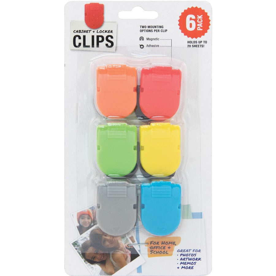 Advantus Magnetic Cabinet/Locker Clip - 1" Length x 0.5" Width - 40 Sheet Capacity - for Notes, Photo, Memo, Message - Magnetic, Self-adhesive - Assorted - Ceramic Magnet - 6 / Pack
