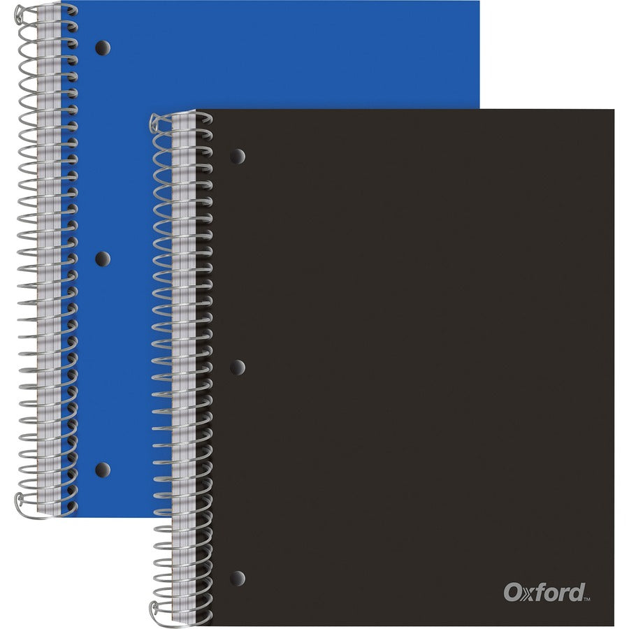 Oxford 3-Subject Poly Notebook - 3 Subject(s) - 150 Sheets - Wire Bound - College Ruled Front Ruling - 3 Hole(s) - 0.50" Height x 9" Width x 11" Length - Assorted Cover - Pocket Divider, Snag Resistant, Perforated, Moisture Resistant, Resist Bleed-thro...