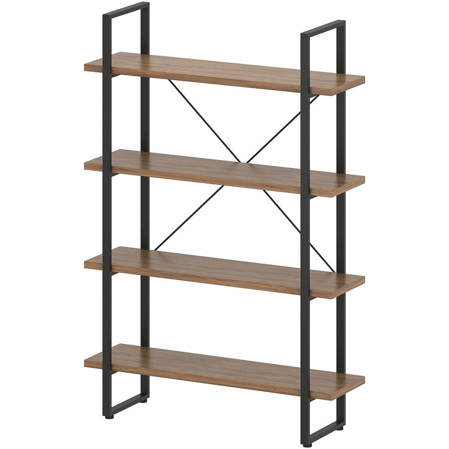Lorell SOHO Rustic Metal Frame Bookcase - 57.5" Height x 39.4" Width x 11.8" Depth - 4 Shelve(s) - Band Edge - Finish: Walnut - Sturdy, Durable - 1 Each
