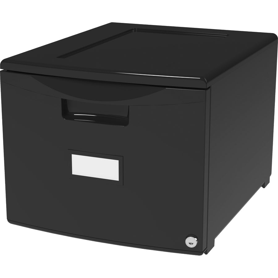 Storex 18" Stackable File Drawer - 18.3" Length x 14.8" Width x 12.8" Height - 1 x Drawer(s) for File - Stackable, Lightweight, Durable, Moisture Resistant, Rust Resistant, Scratch Resistant, Dent Resistant, Locking Drawer, Label Holder - Black - Polyp...