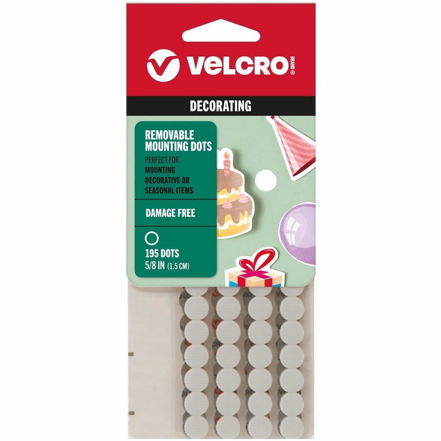 VELCRO®, Removable Mounting Tape - 0.63" Diameter - White - 195 / Pack