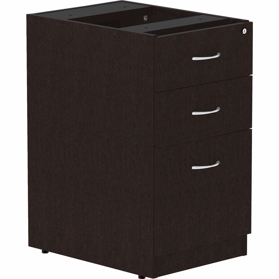 Lorell Essentials Series Box/Box/File Fixed File Cabinet - 28.3" Height x 16" Width x 22" Depth Pedestal - Finish: Espresso, Silver Brush - Durable, Laminated, Built-in Hangrail, File Drawer, Dual Wheel Caster - 1 Each