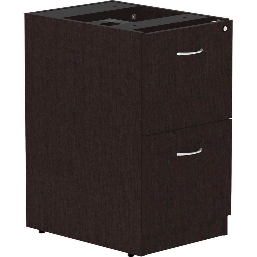 Lorell Essentials Series File/File Fixed File Cabinet - 28.3" Height x 16" Width x 22" Depth Pedestal - Finish: Espresso, Silver Brush - Durable, Laminated, Built-in Hangrail, File Drawer, Dual Wheel Caster, Heavy Duty, Ball-bearing Suspension - 1 Each