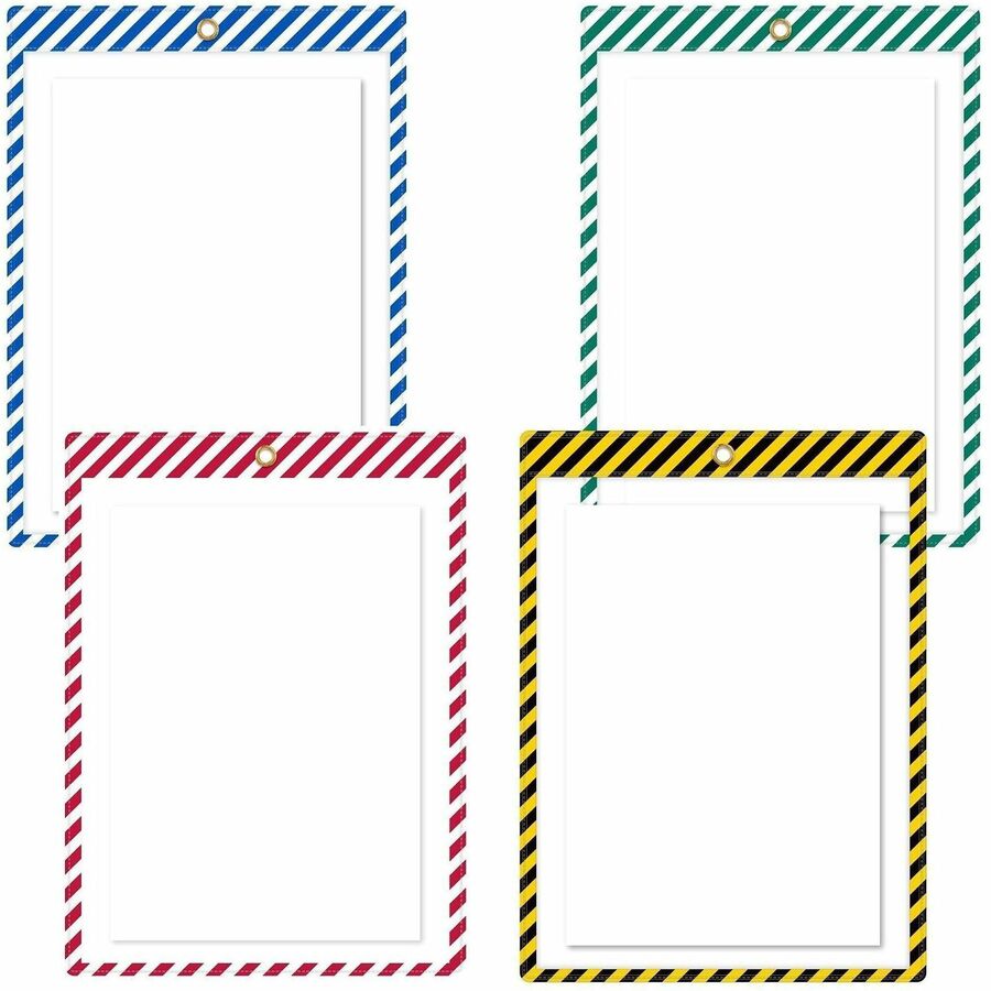 C-Line Safety Striped Shop Ticket Holders - 0.1" Height x 9.8" Width x 13.6" Length - Vinyl - Assorted - 1 Box