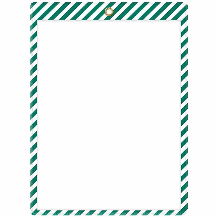 C-Line Safety Striped Shop Ticket Holders - 0.1" Height x 9.8" Width x 13.6" Length - Vinyl - White, Green - 1 Box