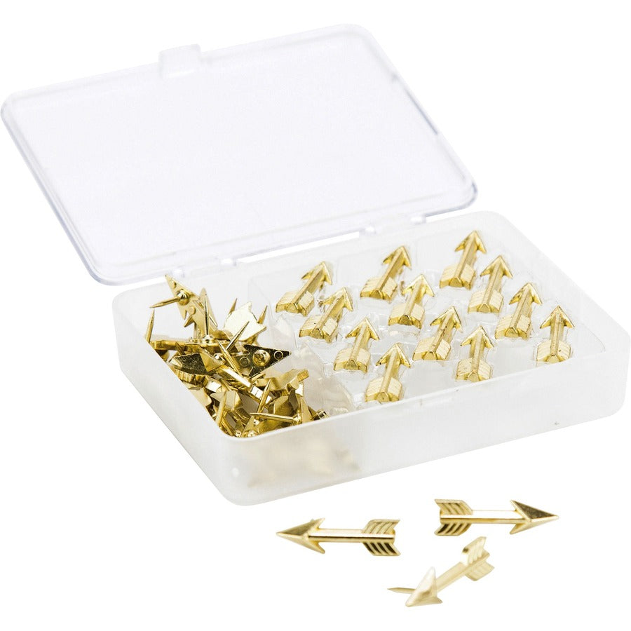 U Brands Metal Arrow Push Pins - 0.37" Shank - 0.88" Head - Gold - 36 / Pack