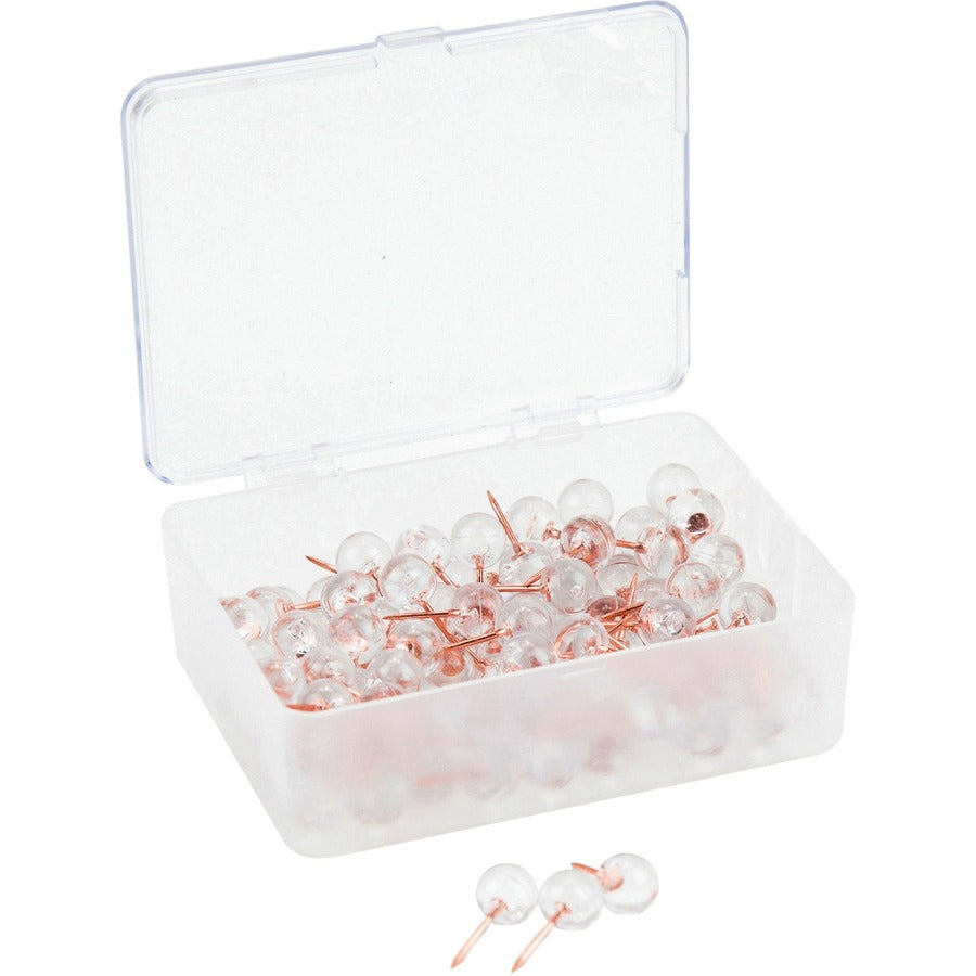 U Brands Sphere Push Pins - 0.44" Shank - 0.37" Head - Rose Gold, Clear - 100 / Pack