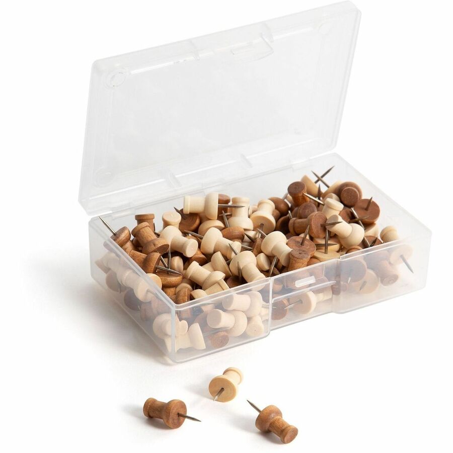 U Brands Wood Push Pins - 0.37" Shank - 0.25" Head - Natural - 100 / Pack