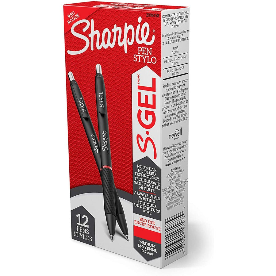 Sharpie S-Gel Pens - Retractable - Red Ink - Gel-based - 12 / Dozen